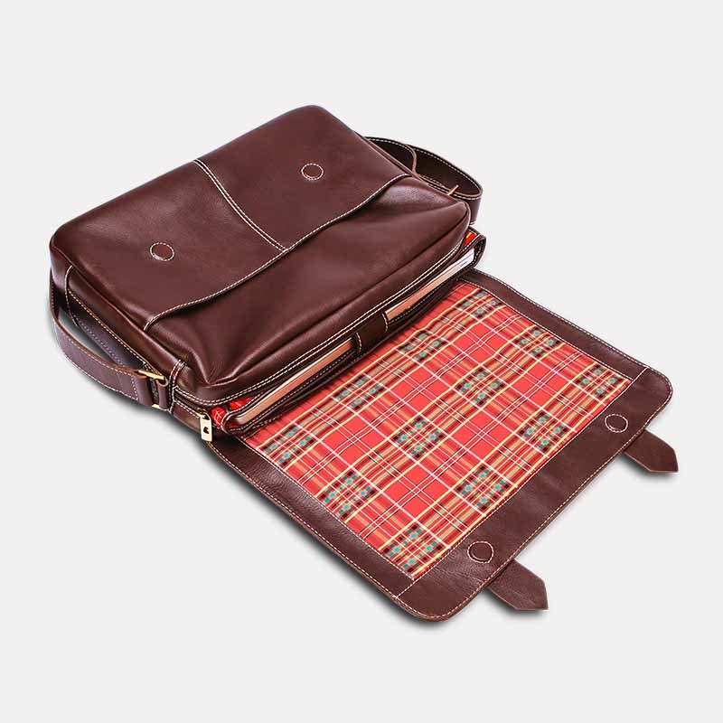 Bolsa masculina de couro para notebook schuster nordweg nw066marrom cafe%cc%81 aberta