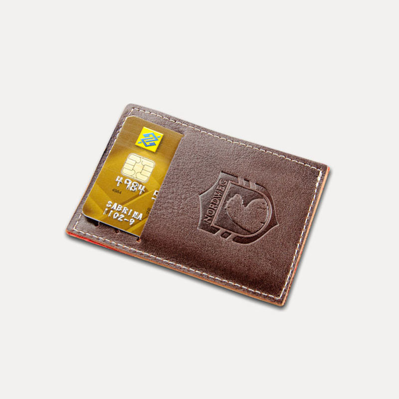 Carteira de couro compacta party wallet nordweg nw009 marrom cafe%cc%81 frente