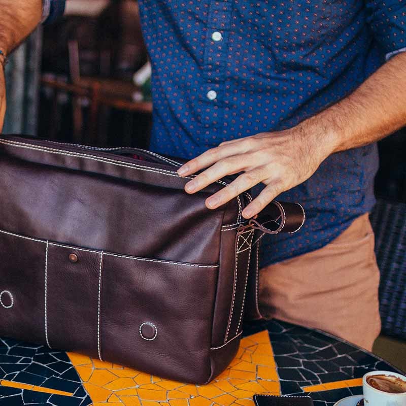 Bolsa masculina de couro para notebook City NW068 Aberta