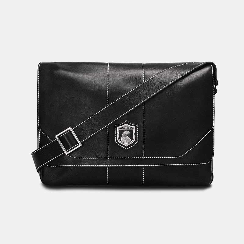 Bolsa masculina de couro para notebook nordweg nw068 preta frente